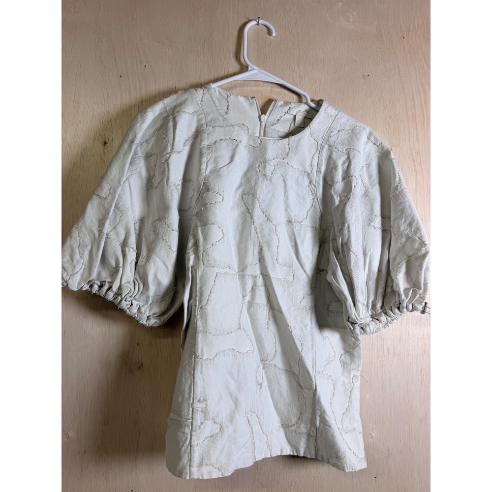 COS Puff Sleeve Blouse Womens 6 White Excellent Textured Fil Coupe Top